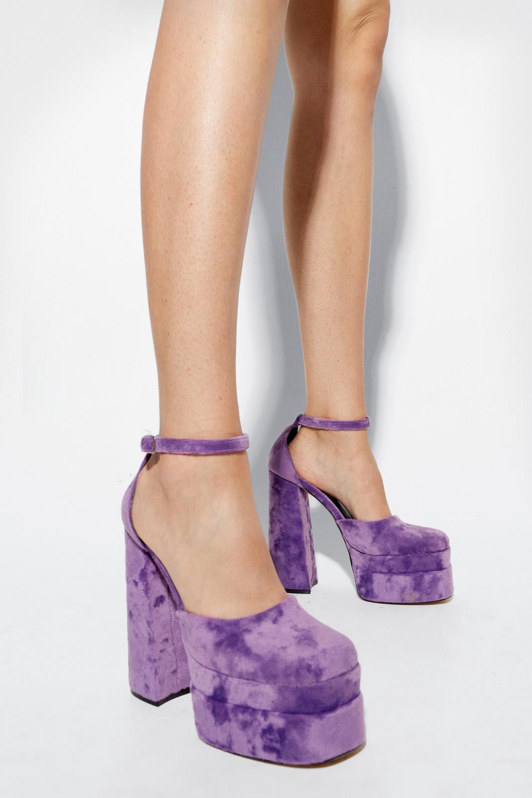Chaussures à talon plateforme effet velours, Lilac image number 1