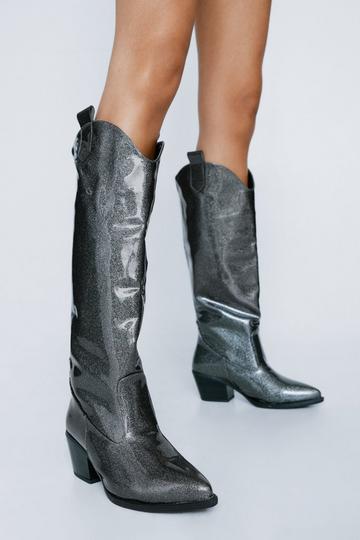 Patent Glitter Western Boots black