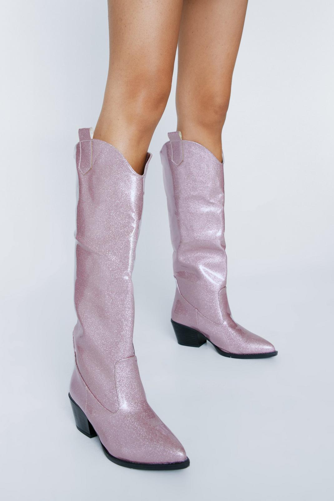 Pink Patent Glitter Western Boots image number 1