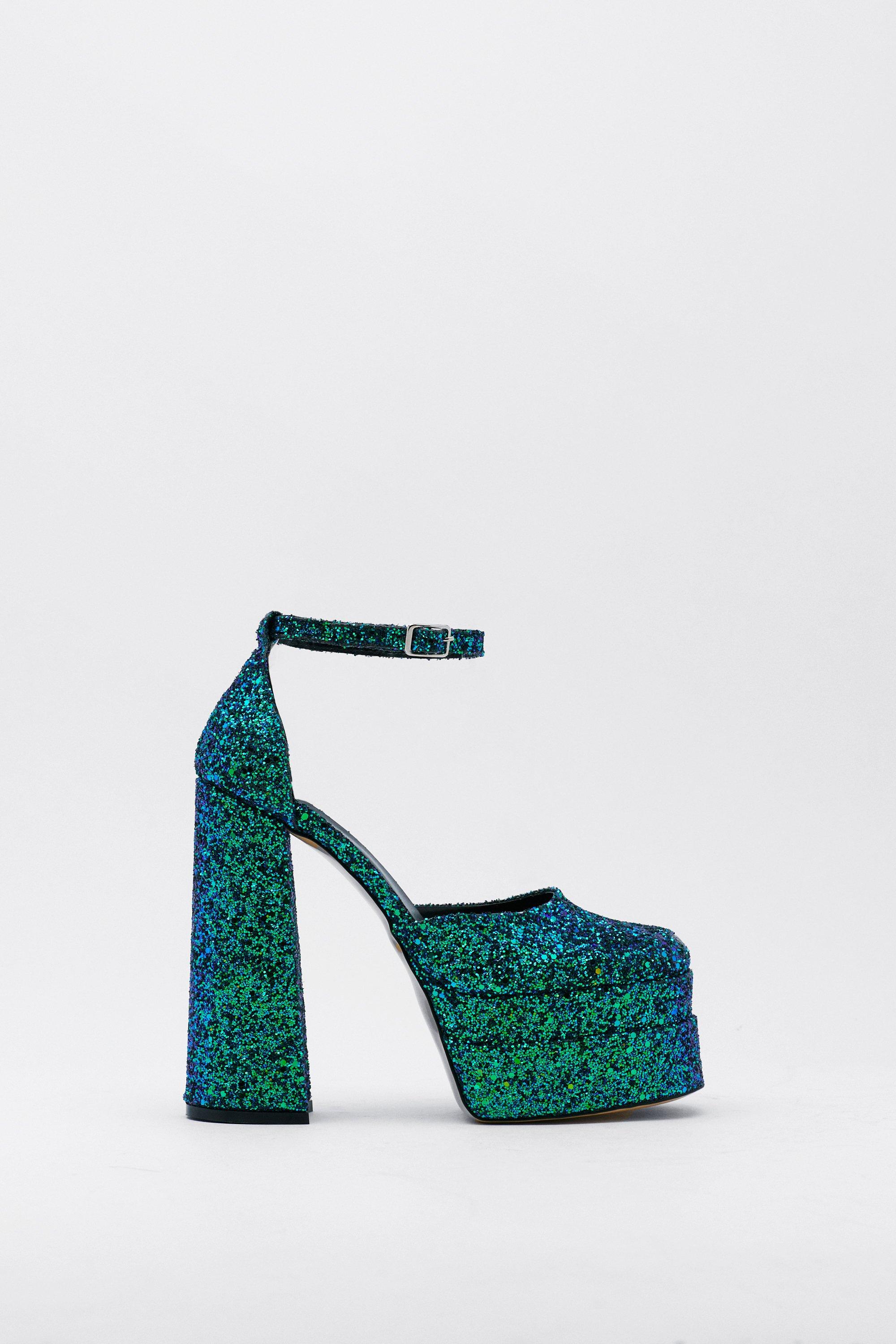 Blue and green sequin heels sale