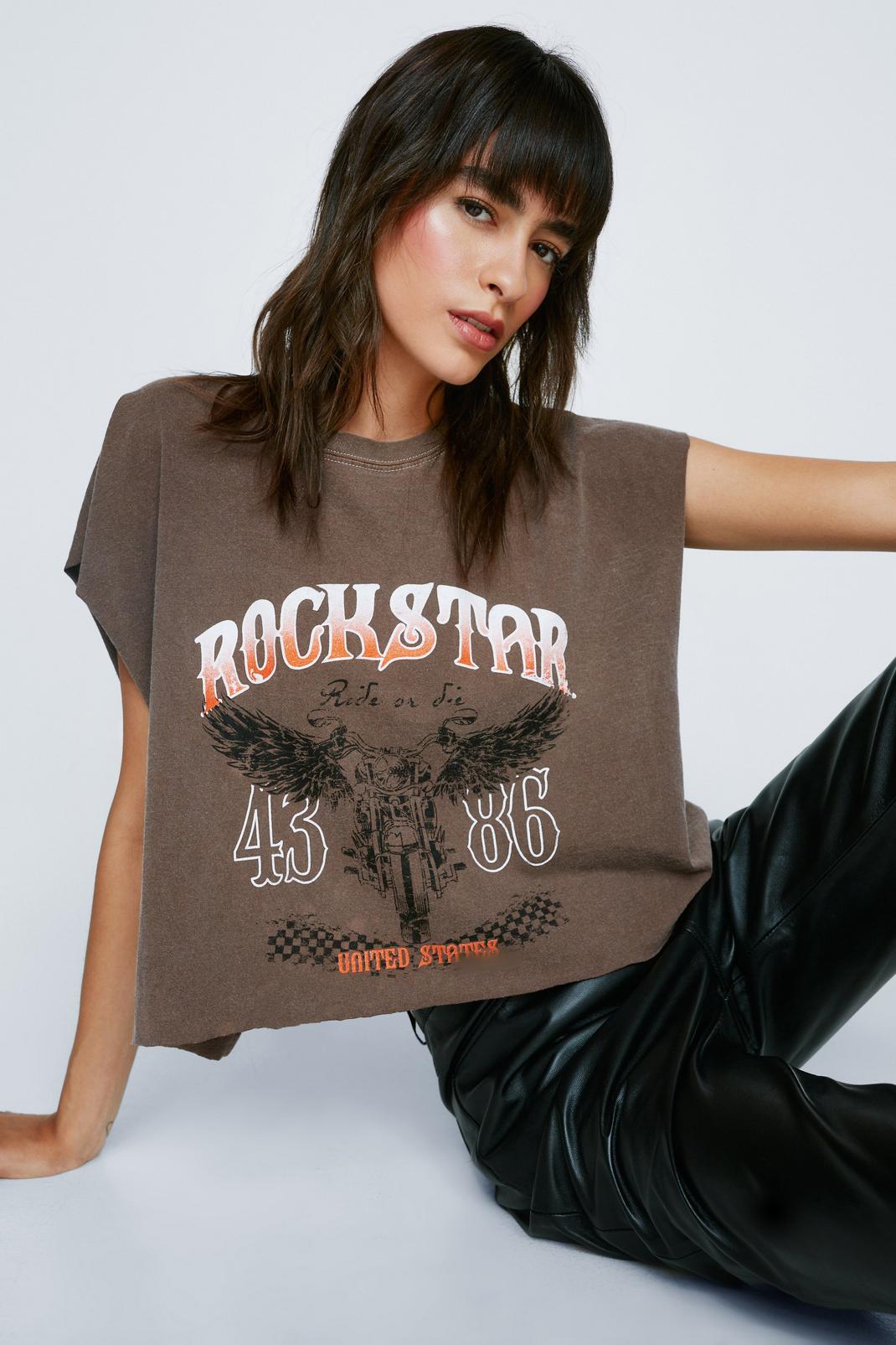 T-shirt court imprimé Rockstar, Chocolate image number 1