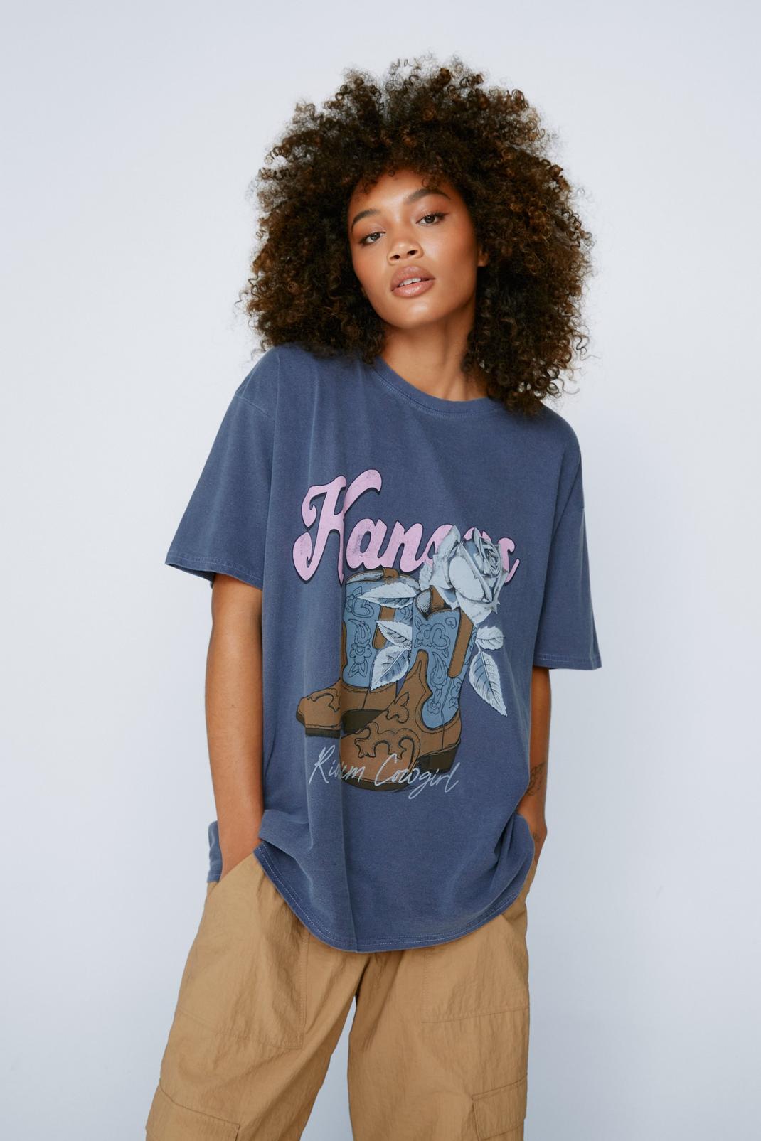 T-shirt délavé imprimé Kansas Cozgirl, Navy image number 1