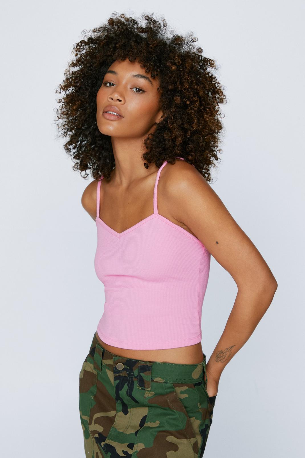 Pink Sweetheart Neckline Textured Rib Cami Top image number 1
