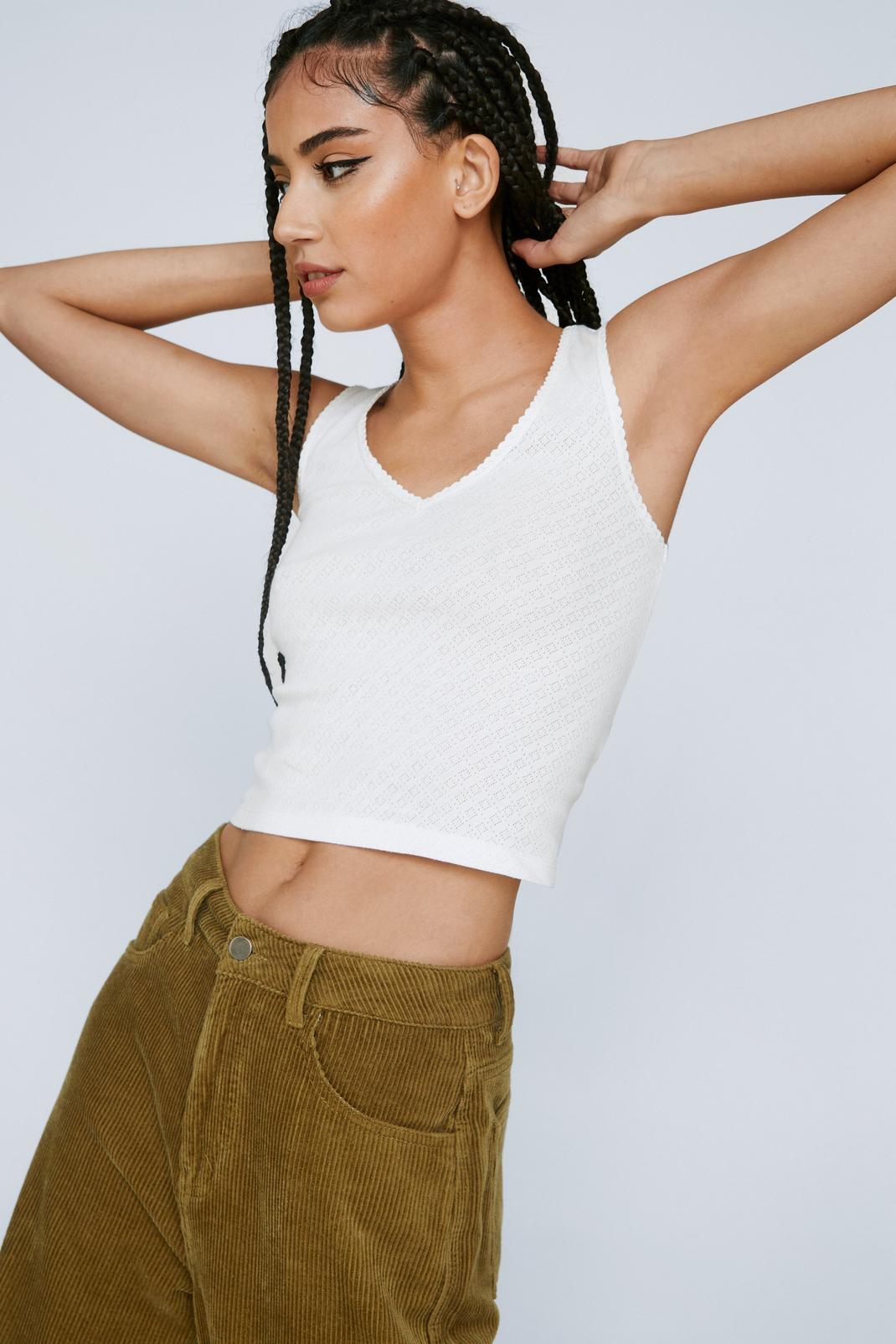 White Pointelle Ribbed Tank Top image number 1