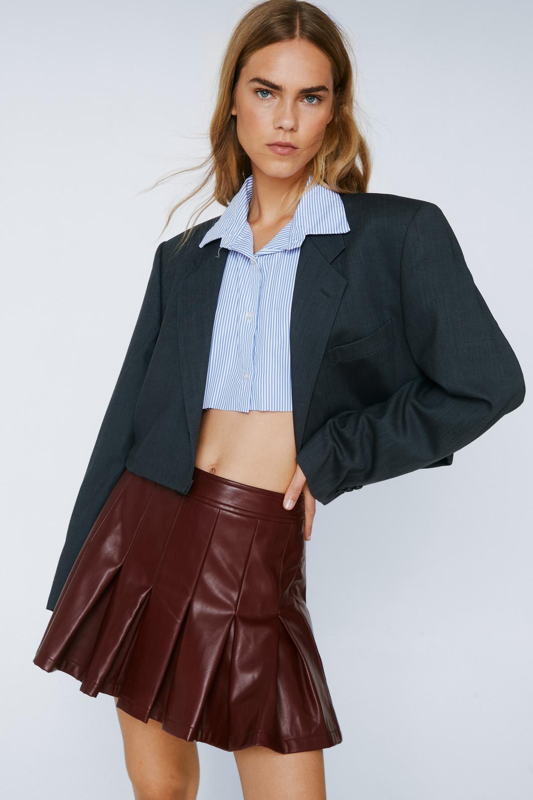Berry Faux Leather Pleated Mini Tennis Skirt image number 1