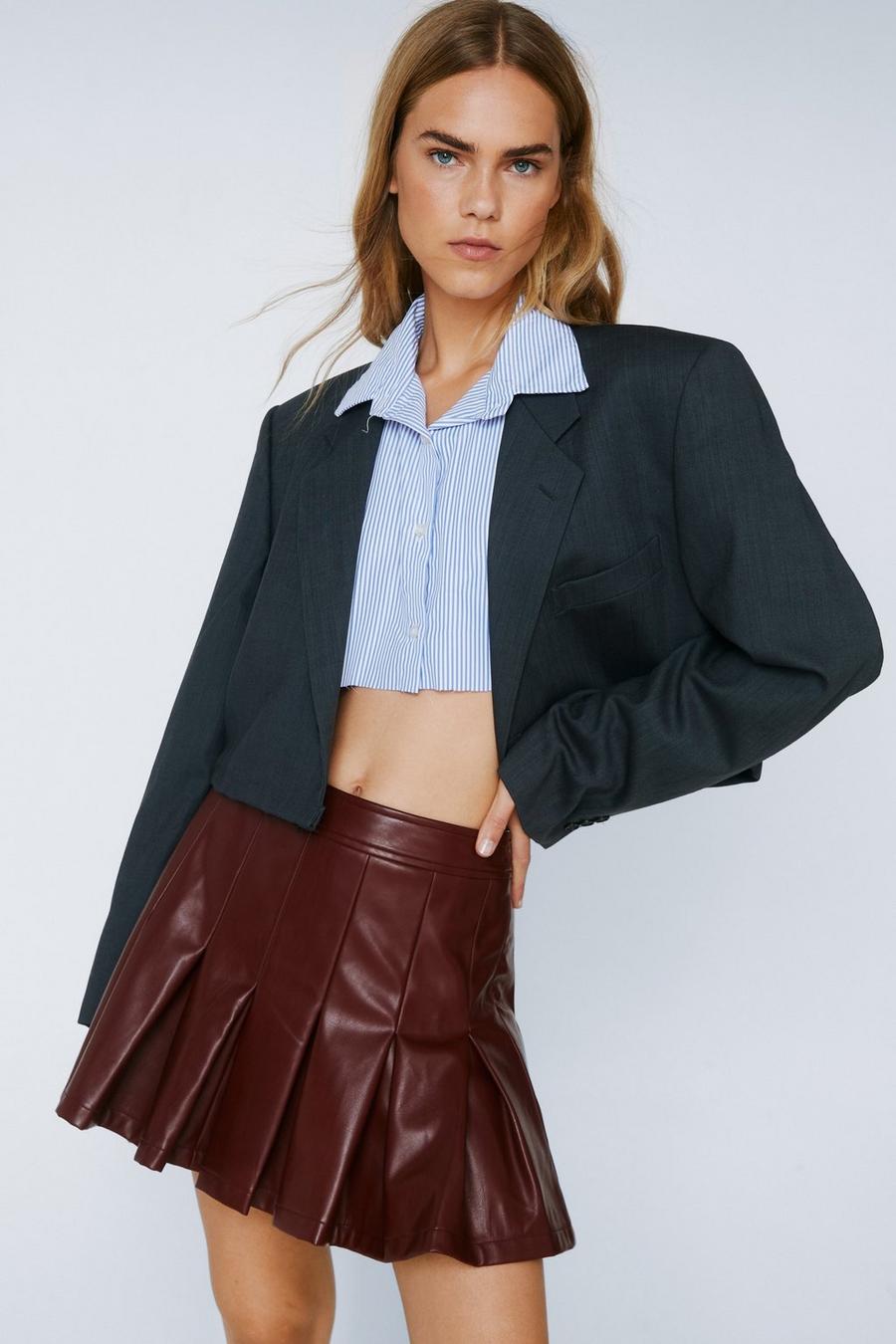 Faux Leather Pleated Mini Tennis Skirt