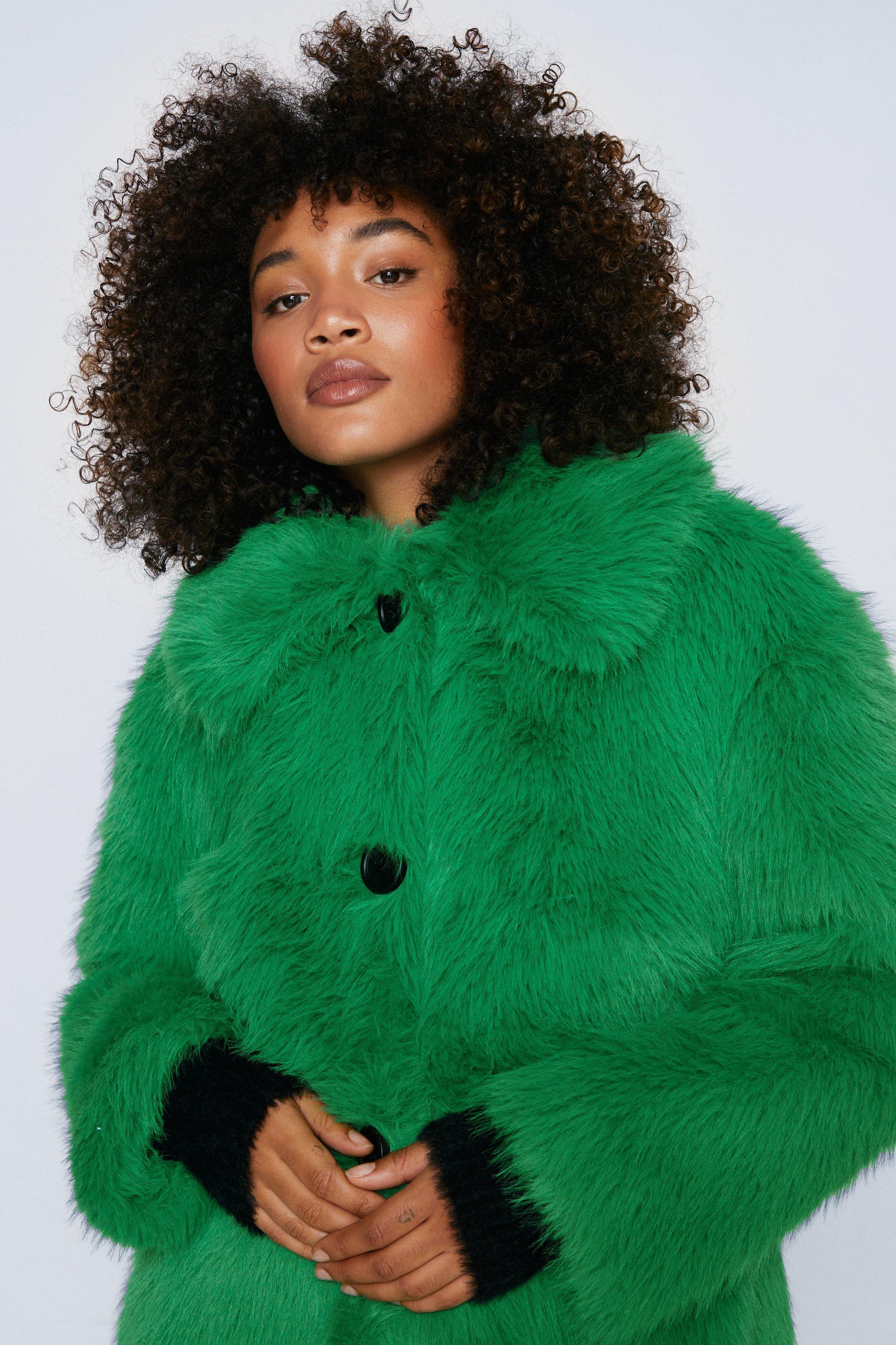 Zara faux cheap fur green coat