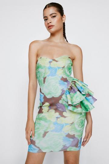 Floral Print Structured Ruffle Mini Dress multi