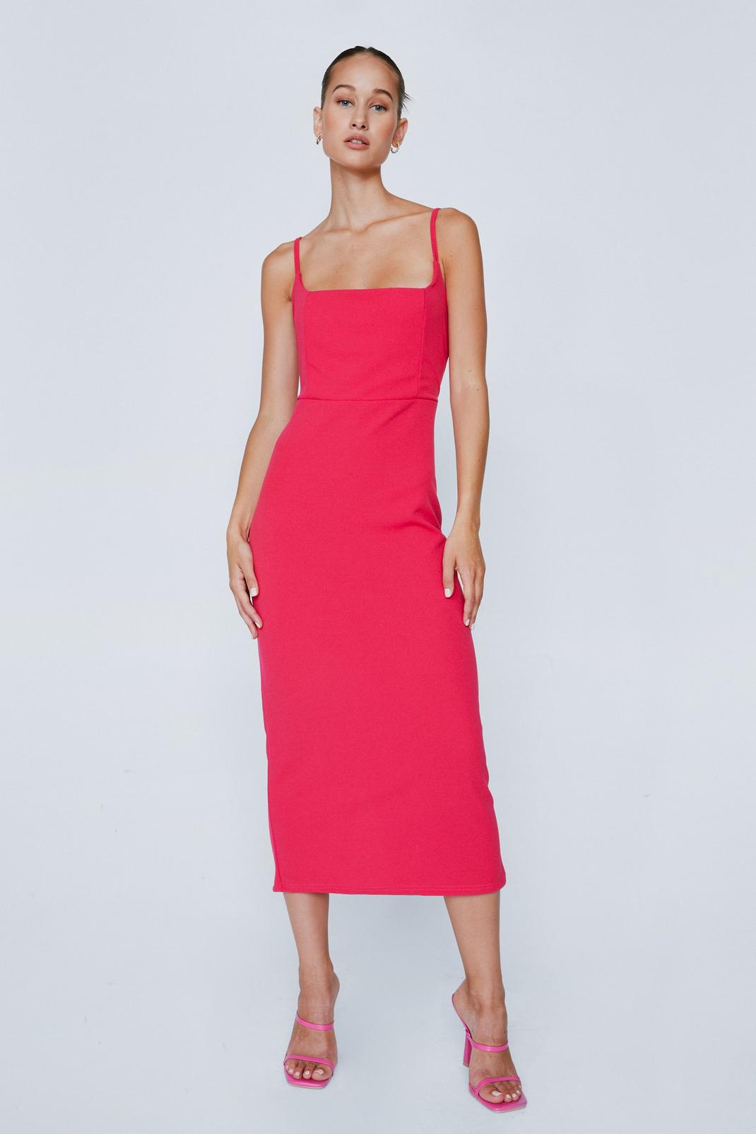 Hot pink Structured Midi Dress image number 1