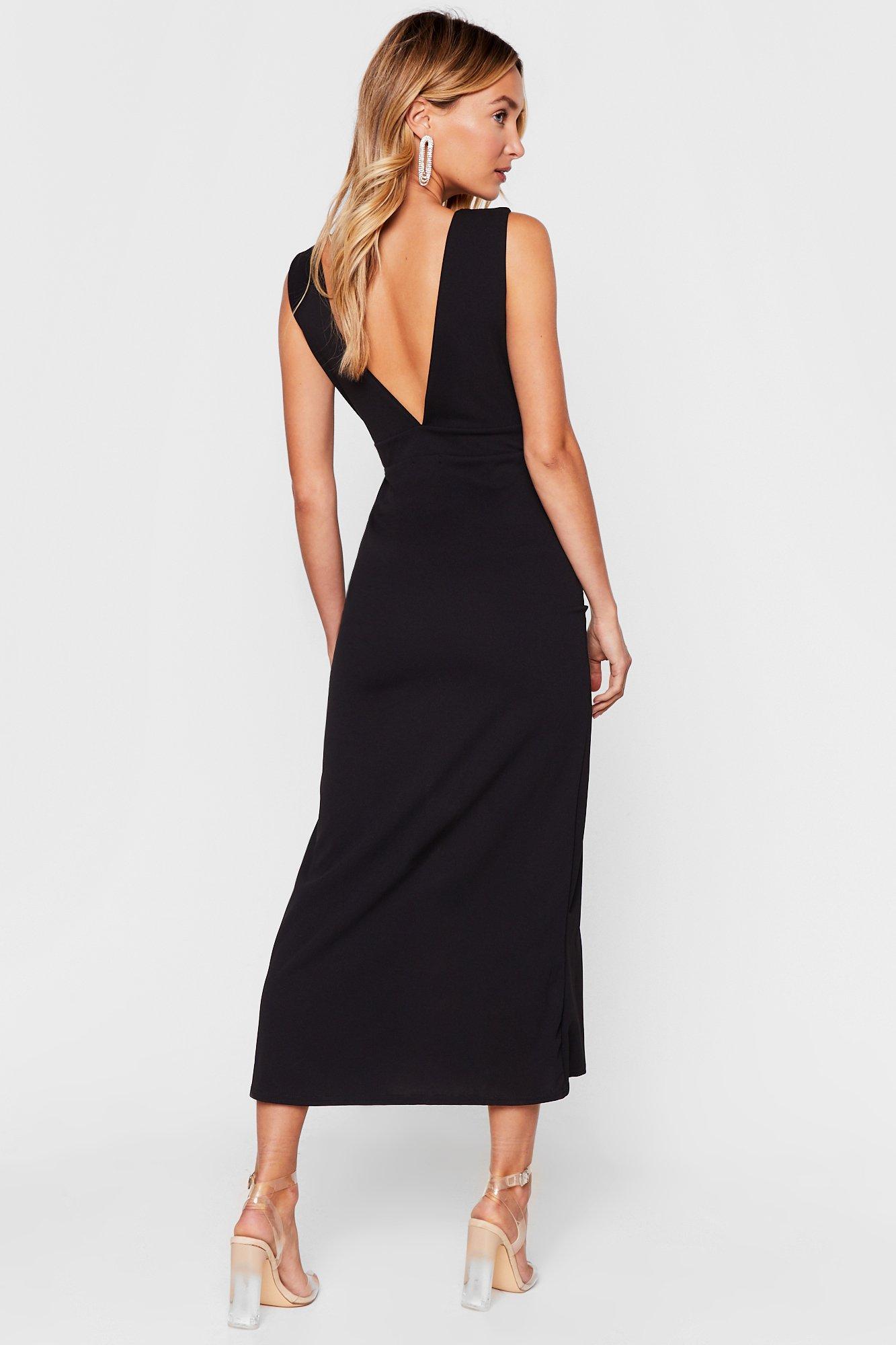 Plunging V-Neckline Split Midi Dress