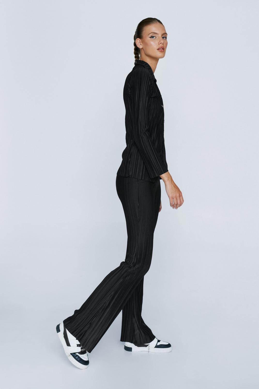 Black Plisse High Waisted Straight Leg Trousers image number 1