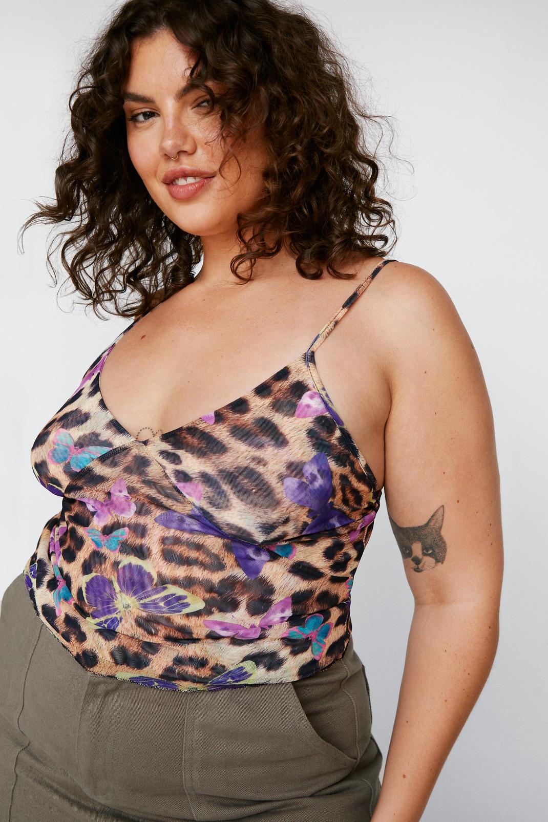 Animal Plus Butterfly Leopard Print Mesh Cami Top image number 1