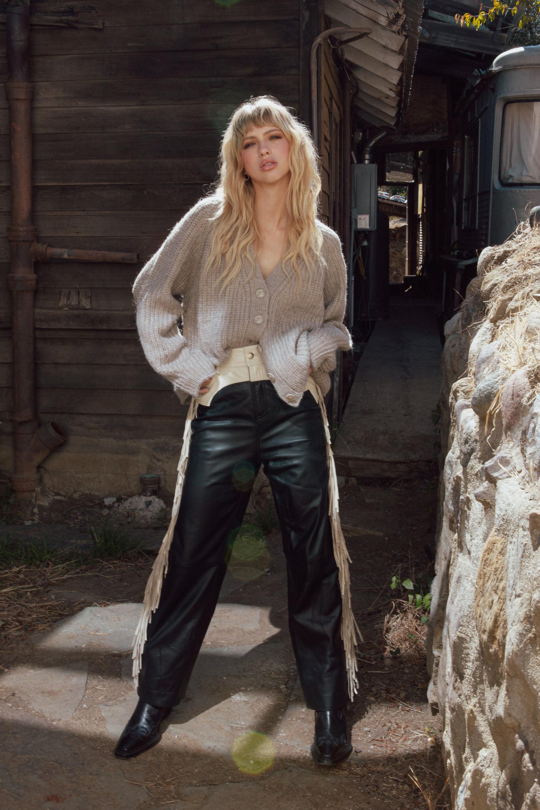 Real Leather Fringed Pants