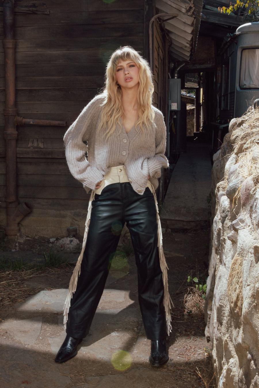 Real Leather Fringed Trousers