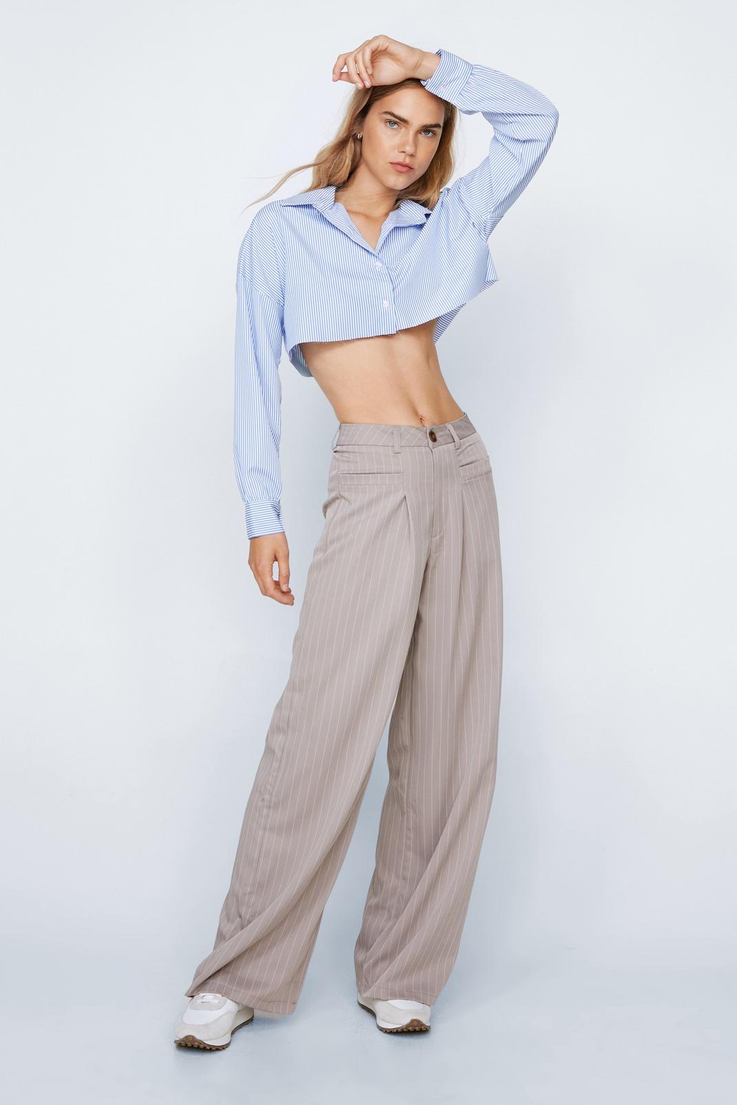 Grey Pinstripe Wide Leg Trousers image number 1