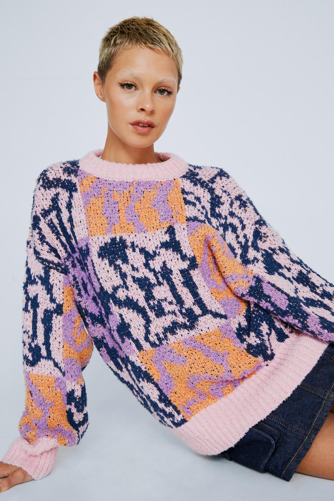 Pink Graphic Print Oversized Sweater image number 1