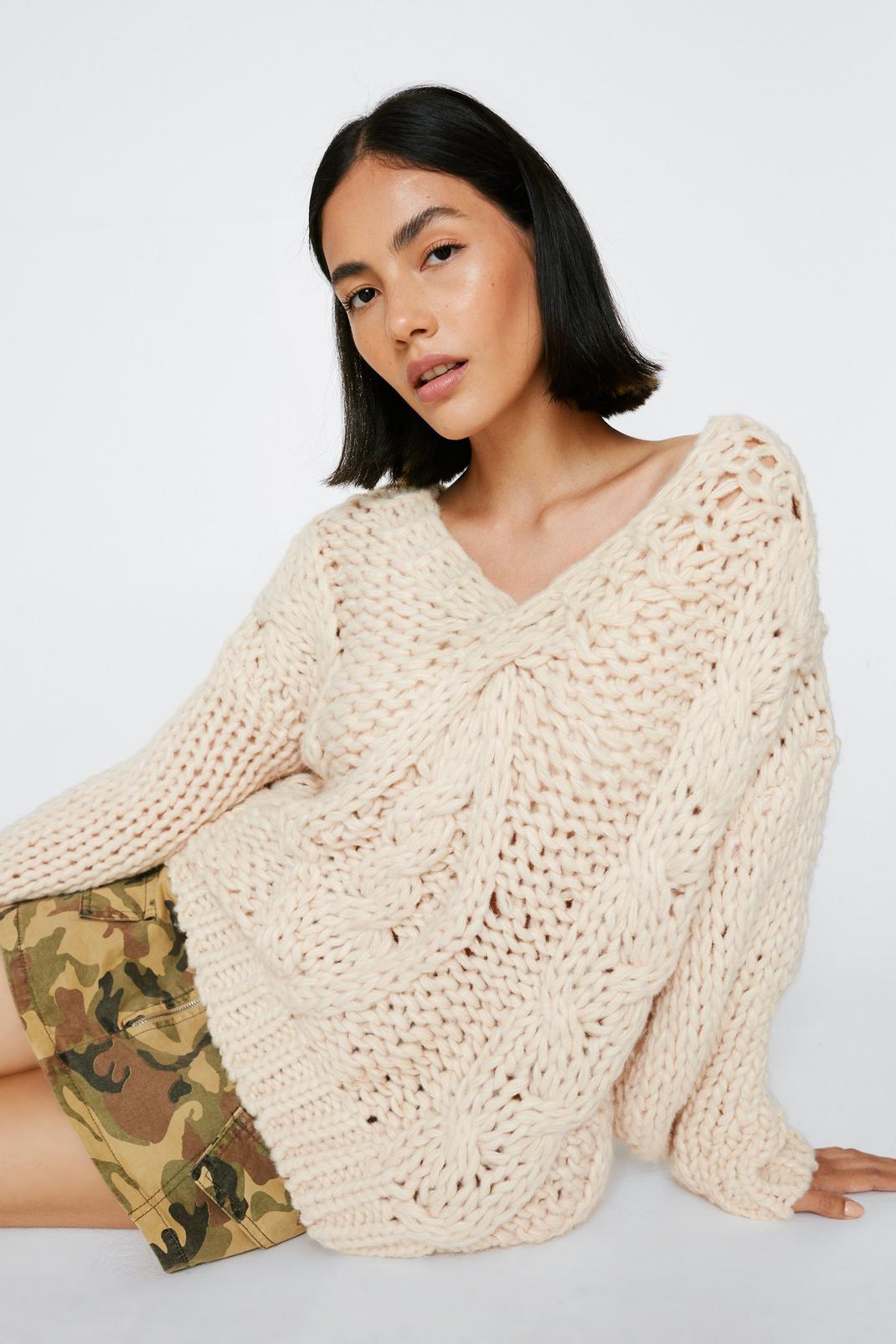 Ivory Premium Cable Knit Oversized Sweater image number 1