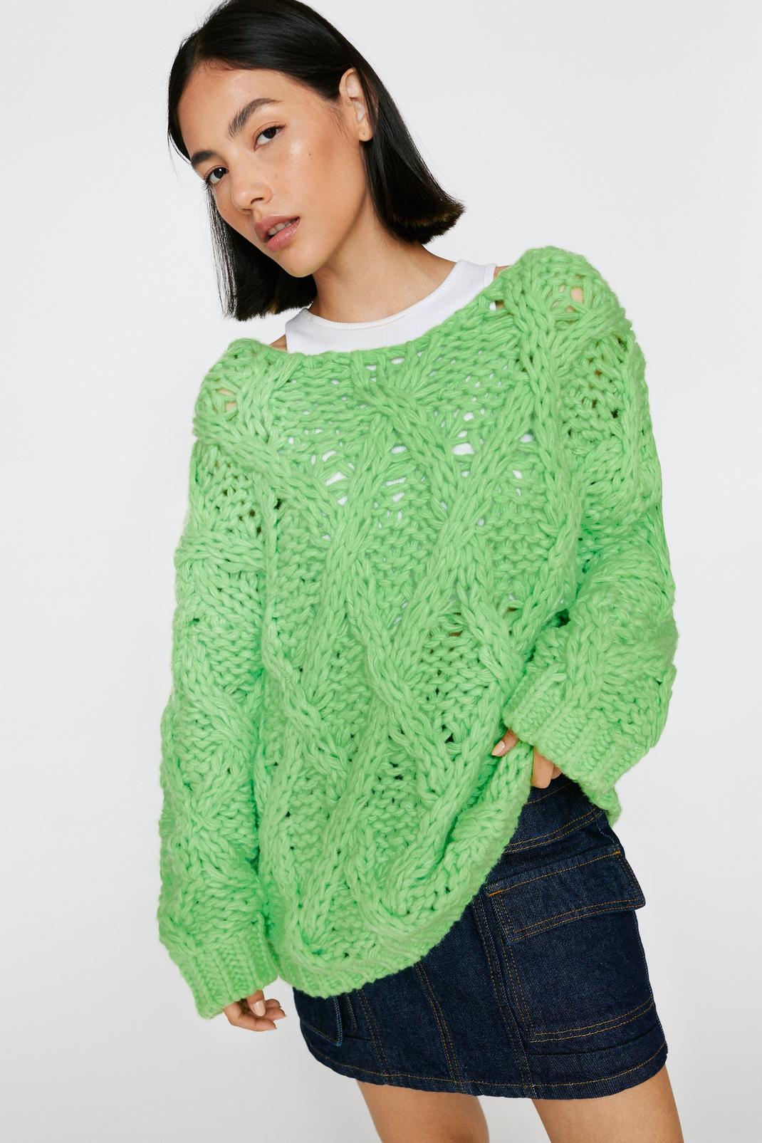 Lime Premium Diamond Cable Oversized Jumper image number 1