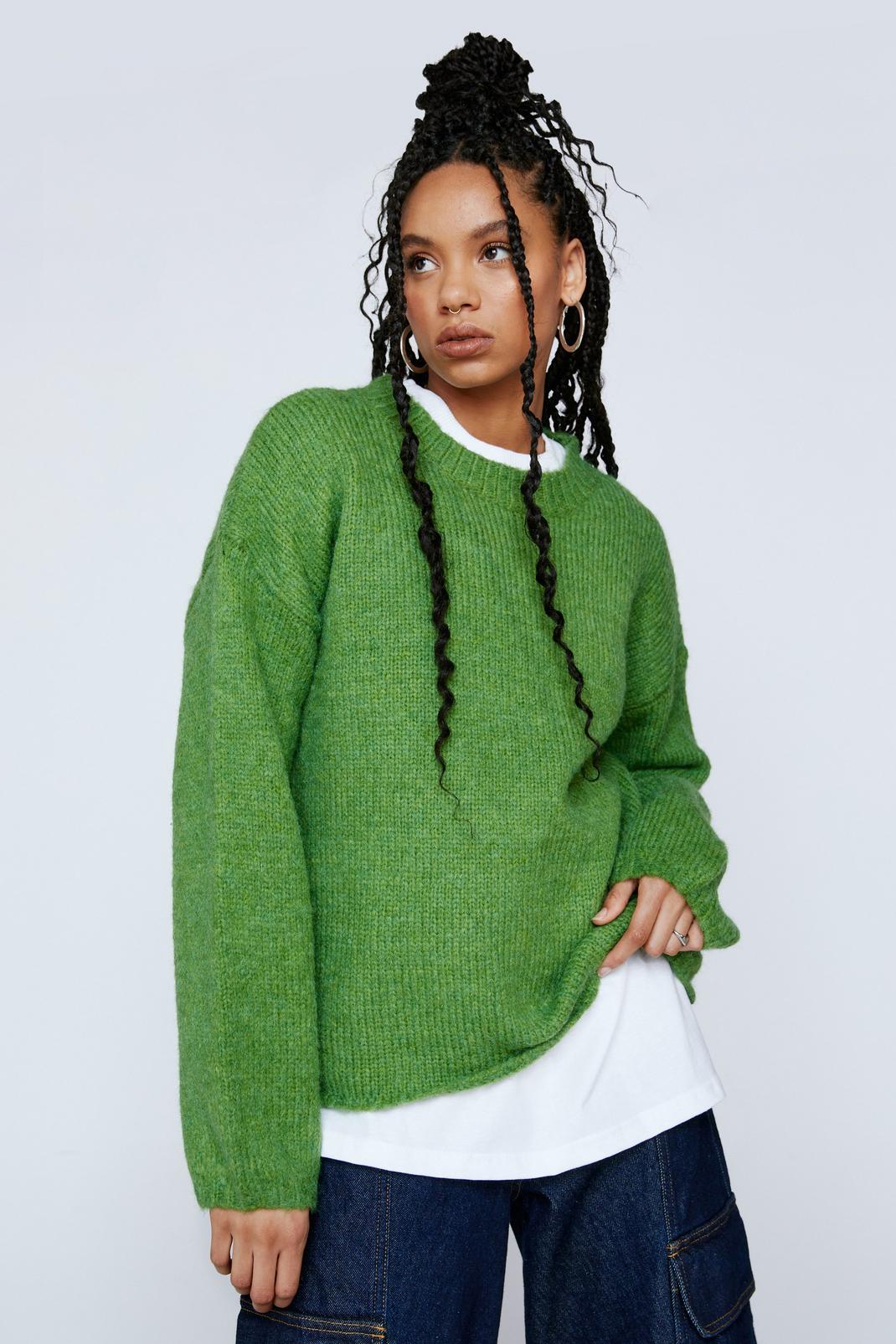 Green Oversized Crew Neck Sweater image number 1