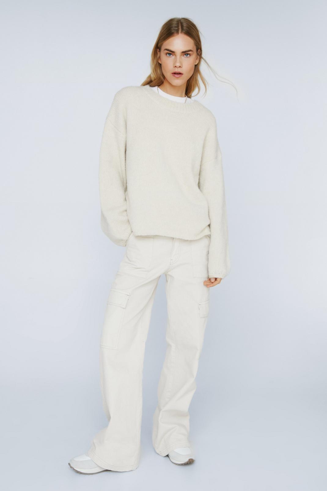 Neutral Oversized Crew Neck Sweater image number 1