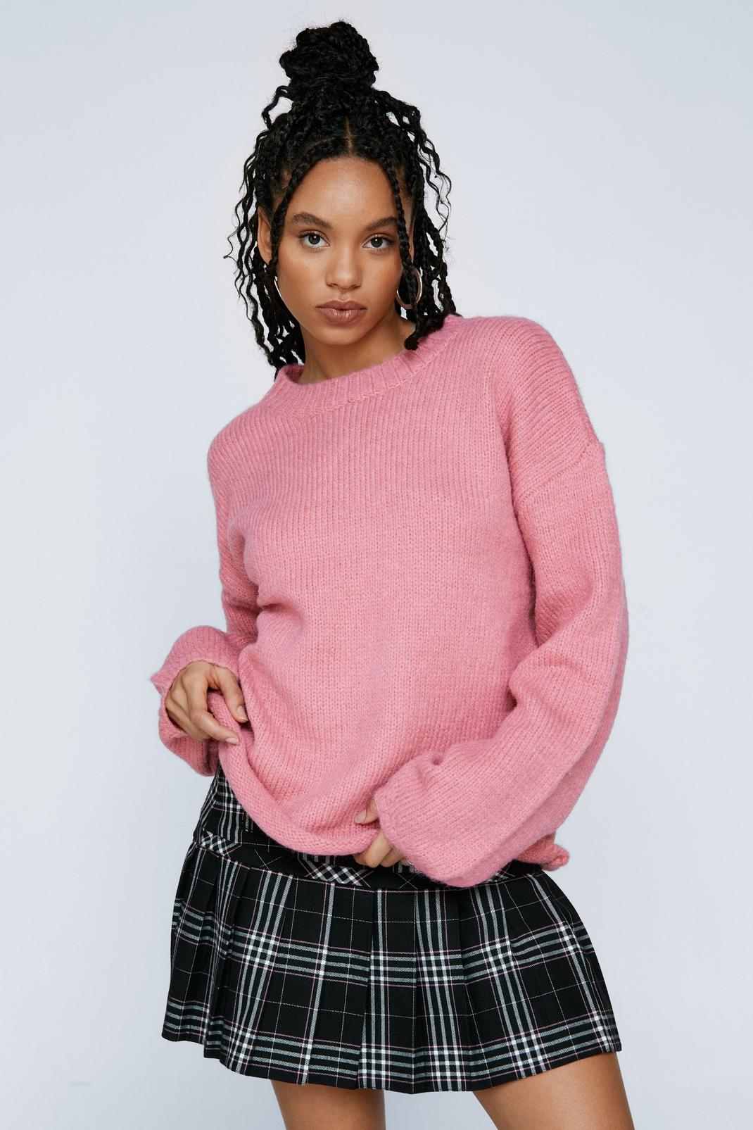 Pink Oversized Crew Neck Sweater image number 1