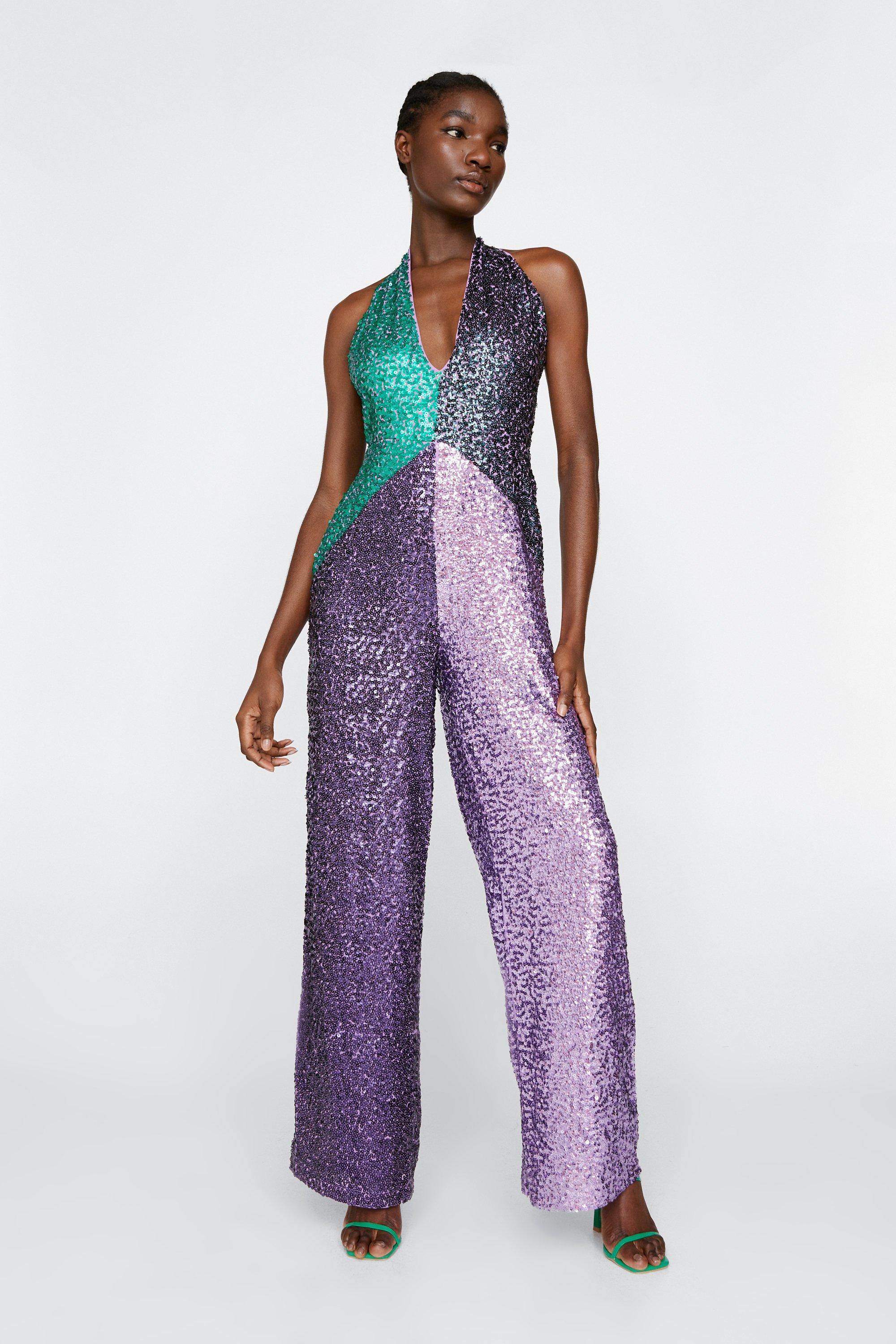 purple sequin pantsuit