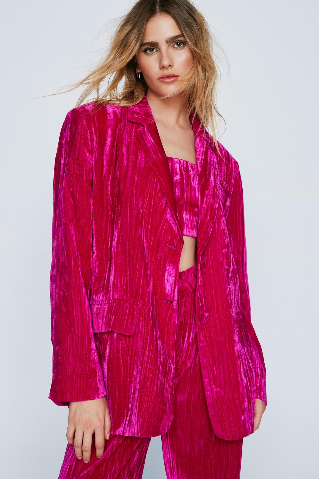 Hot pink Premium Velvet Tailored Blazer image number 1