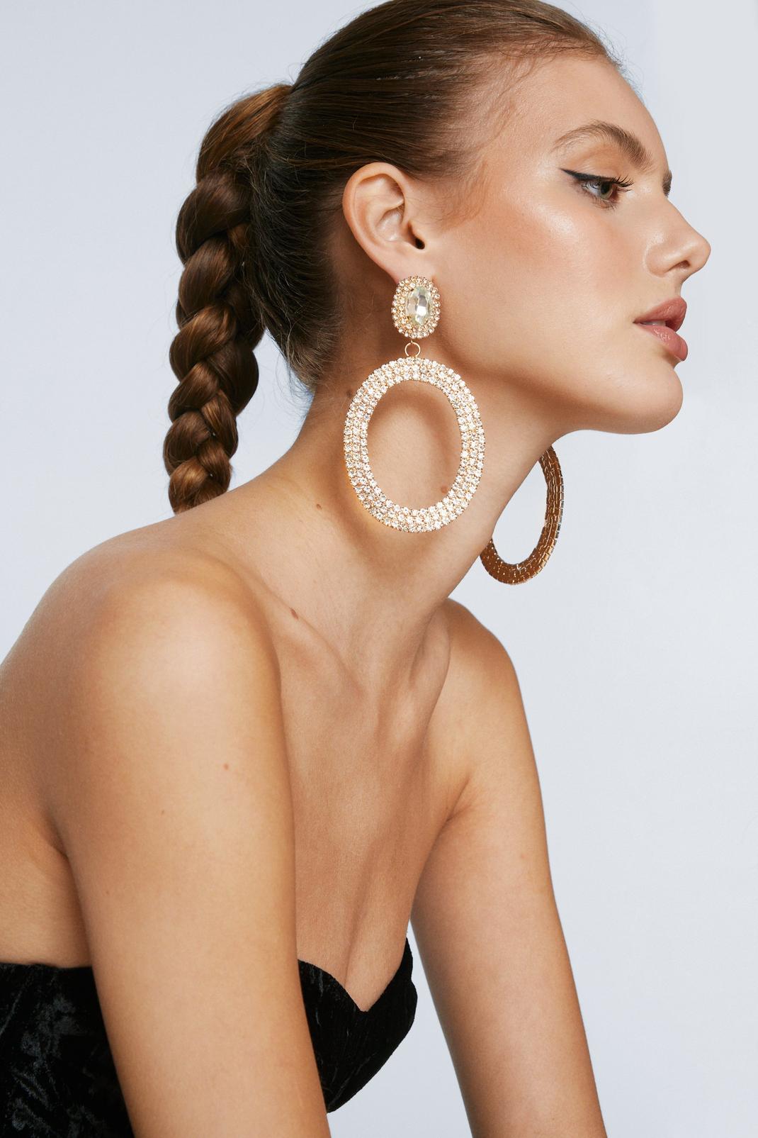 Boucles d'oreilles pendantes à strass, Gold image number 1