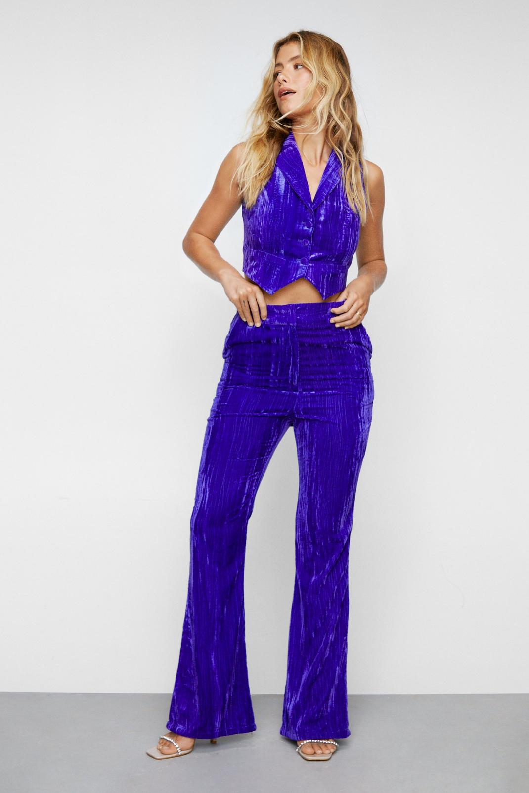 Purple Premium Velvet Tailored Flared Pants image number 1