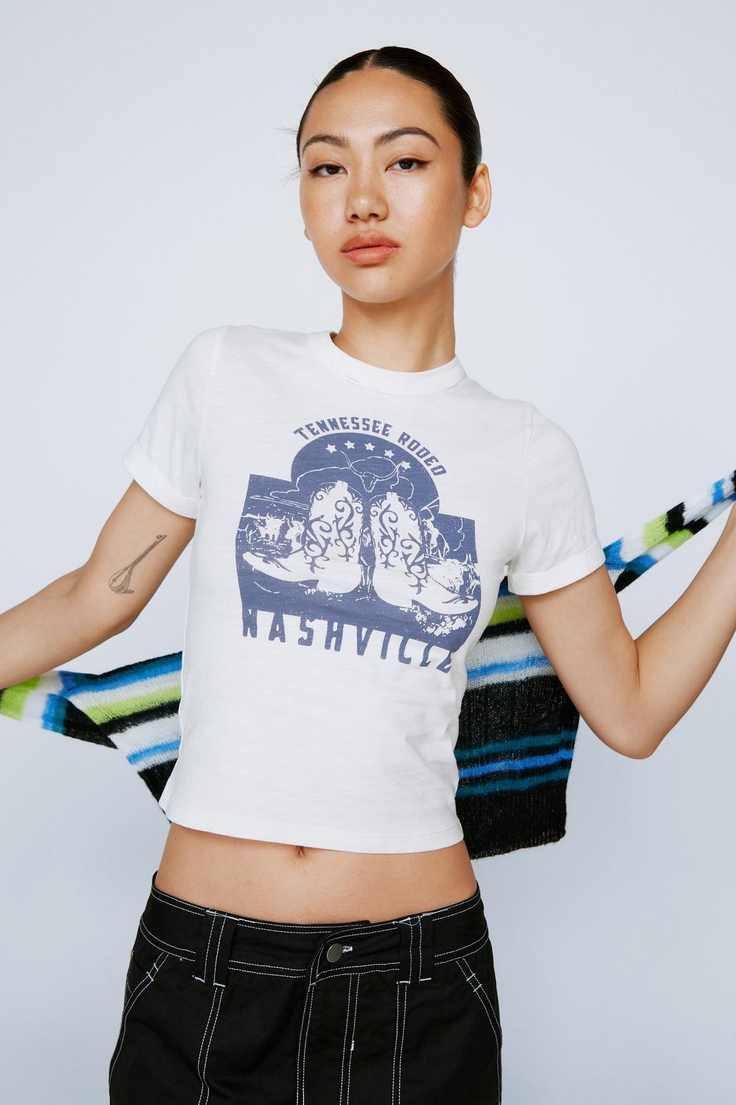 Off white Nashville Graphic Fitted T-Shirt image number 1