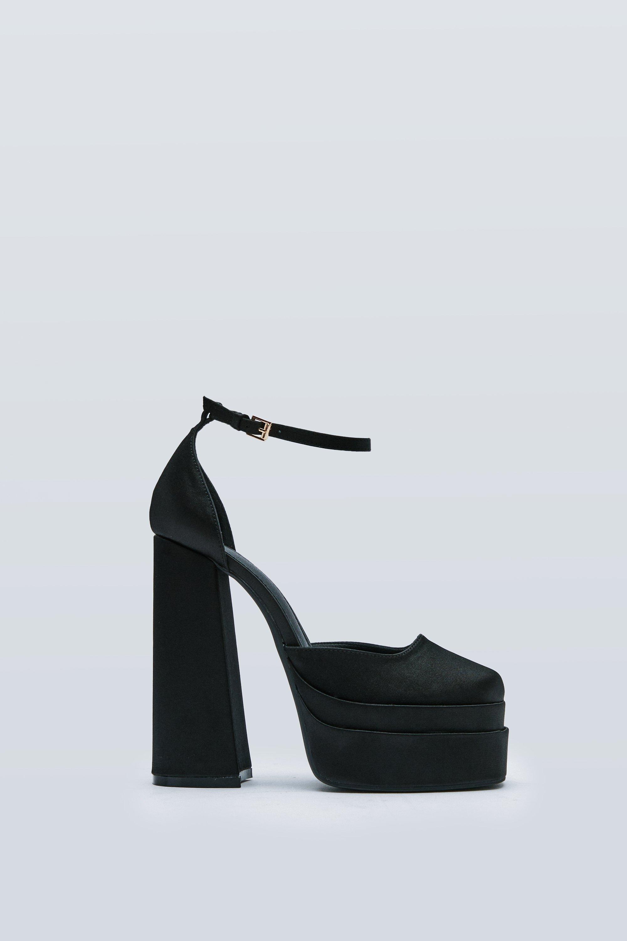 Satin Closed Toe Double Platform 2 Part Heels