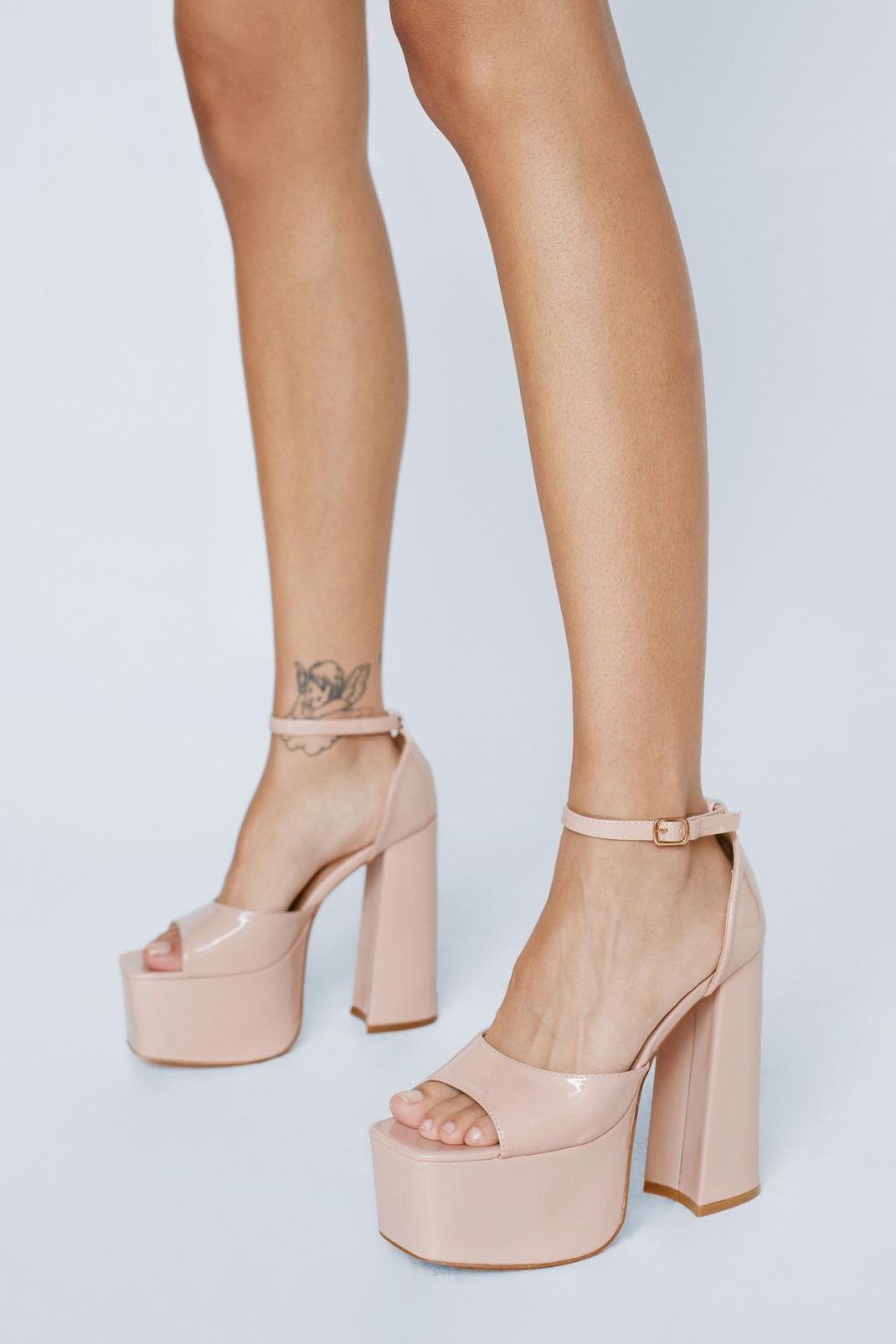 Nude Faux Leather Chunky Extreme Platform Heels image number 1