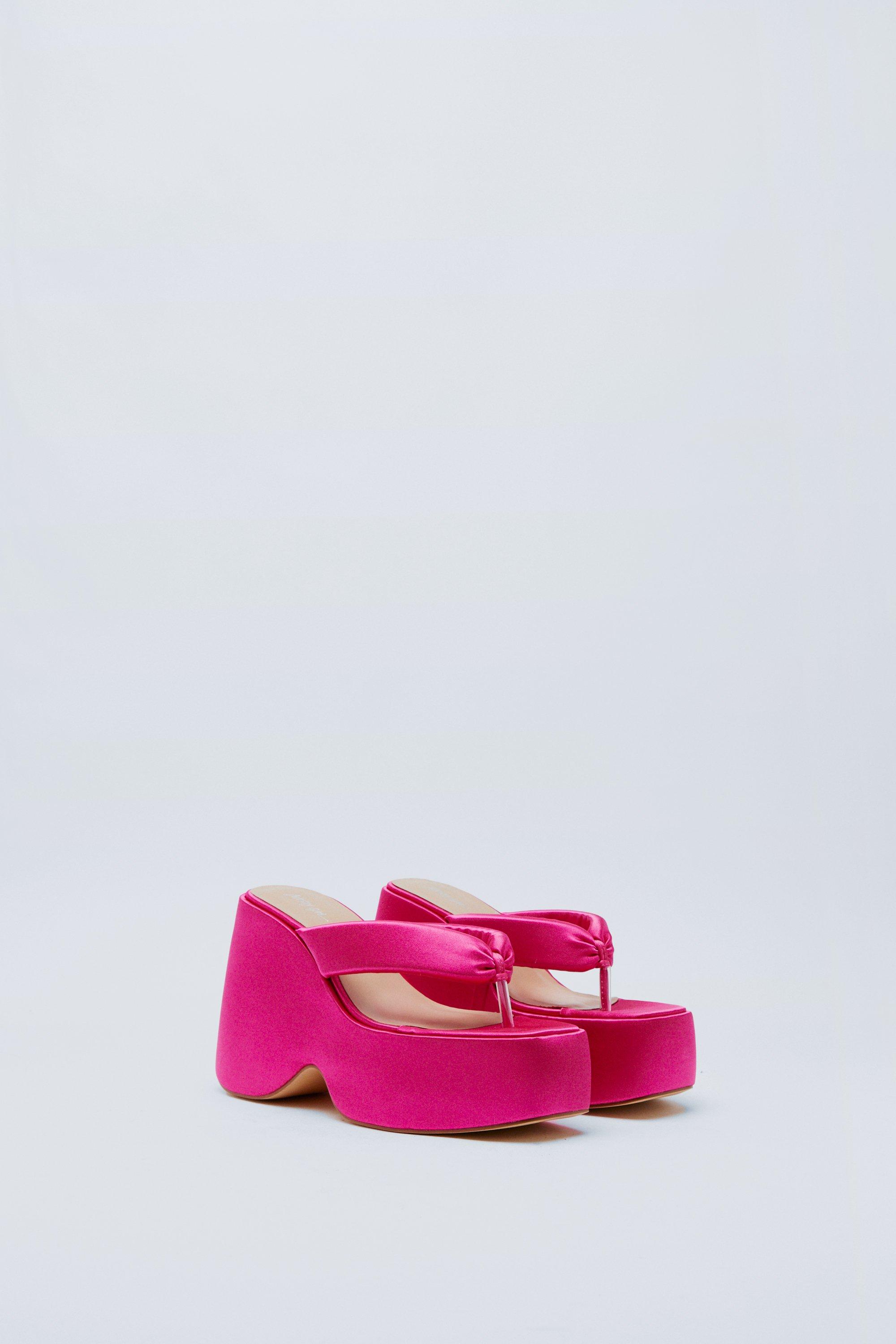 Satin Platform Flip Flop Wedges