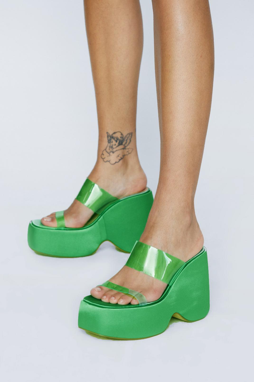 Green Satin Double Strap Wedge image number 1