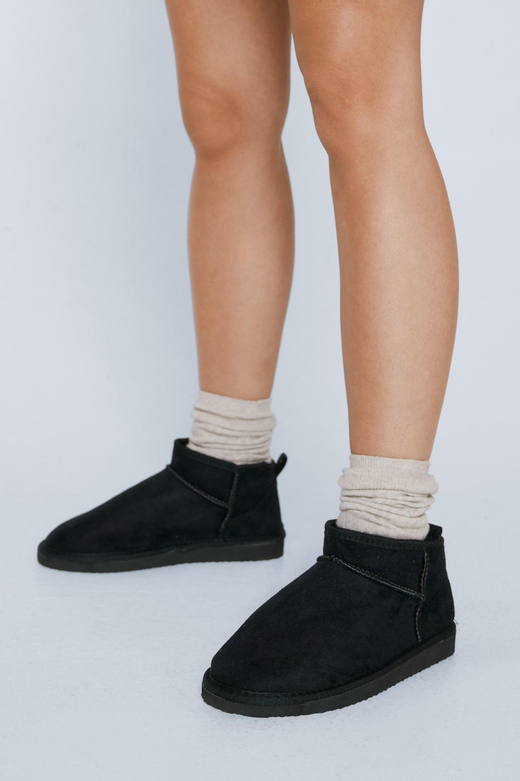 Black Faux Suede Ankle Slipper Boots image number 1