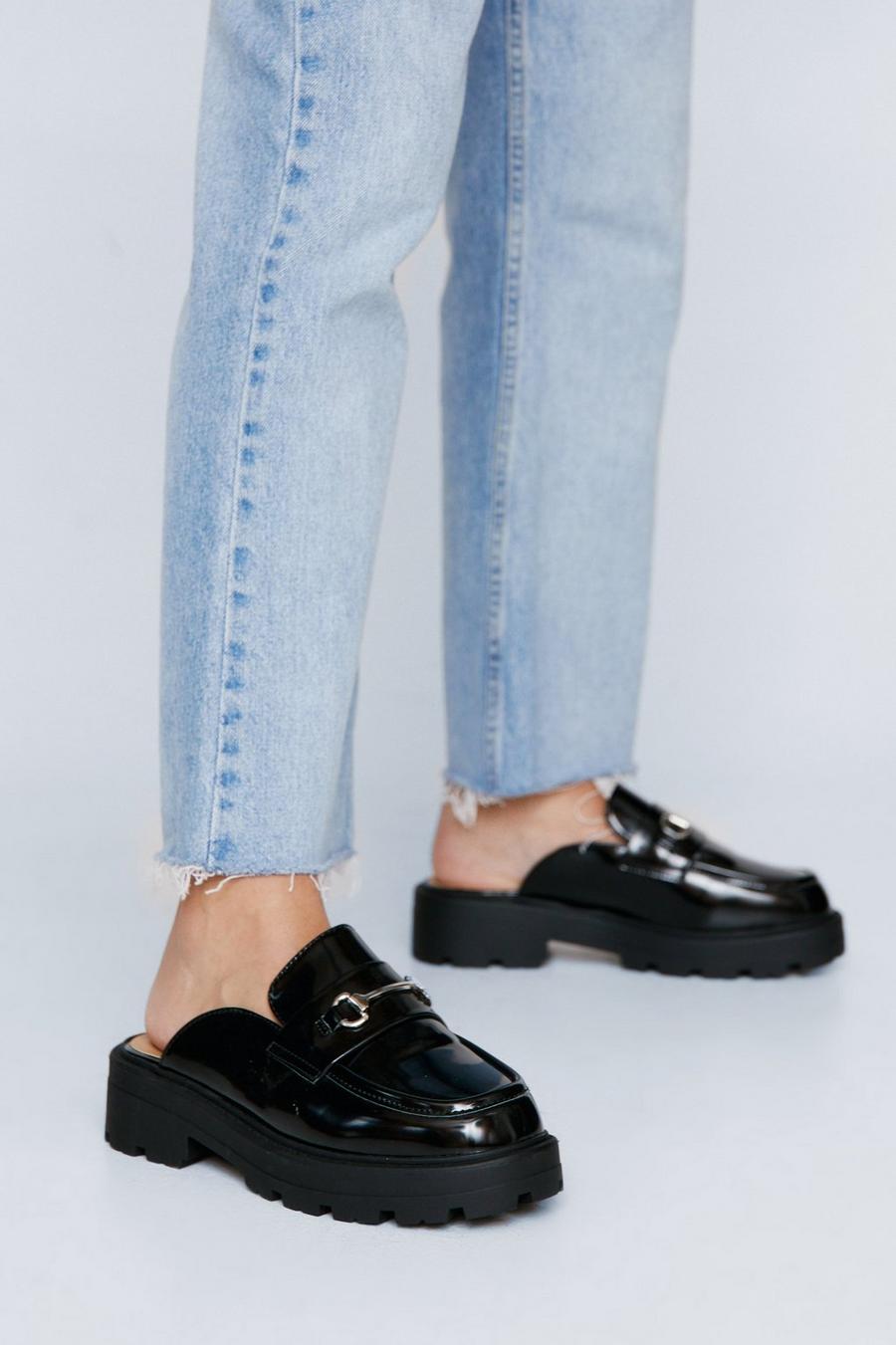 Faux Leather Snaffle Detail Backless Loafer