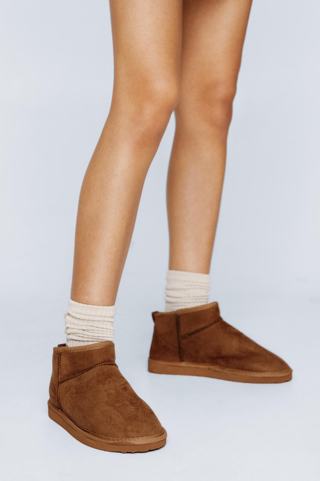 Chestnut Faux Suede Ankle Slipper Boot image number 1