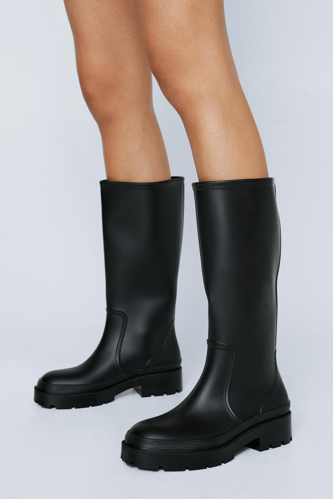 Black Rubberized Knee High Chunky Wellies image number 1