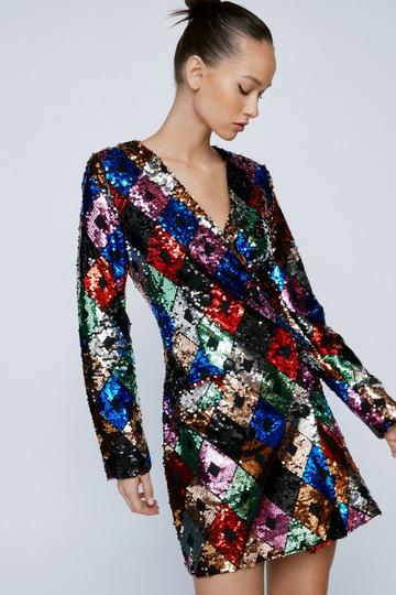 Premium Diamond Multicolor Sequin Blazer Dress multi