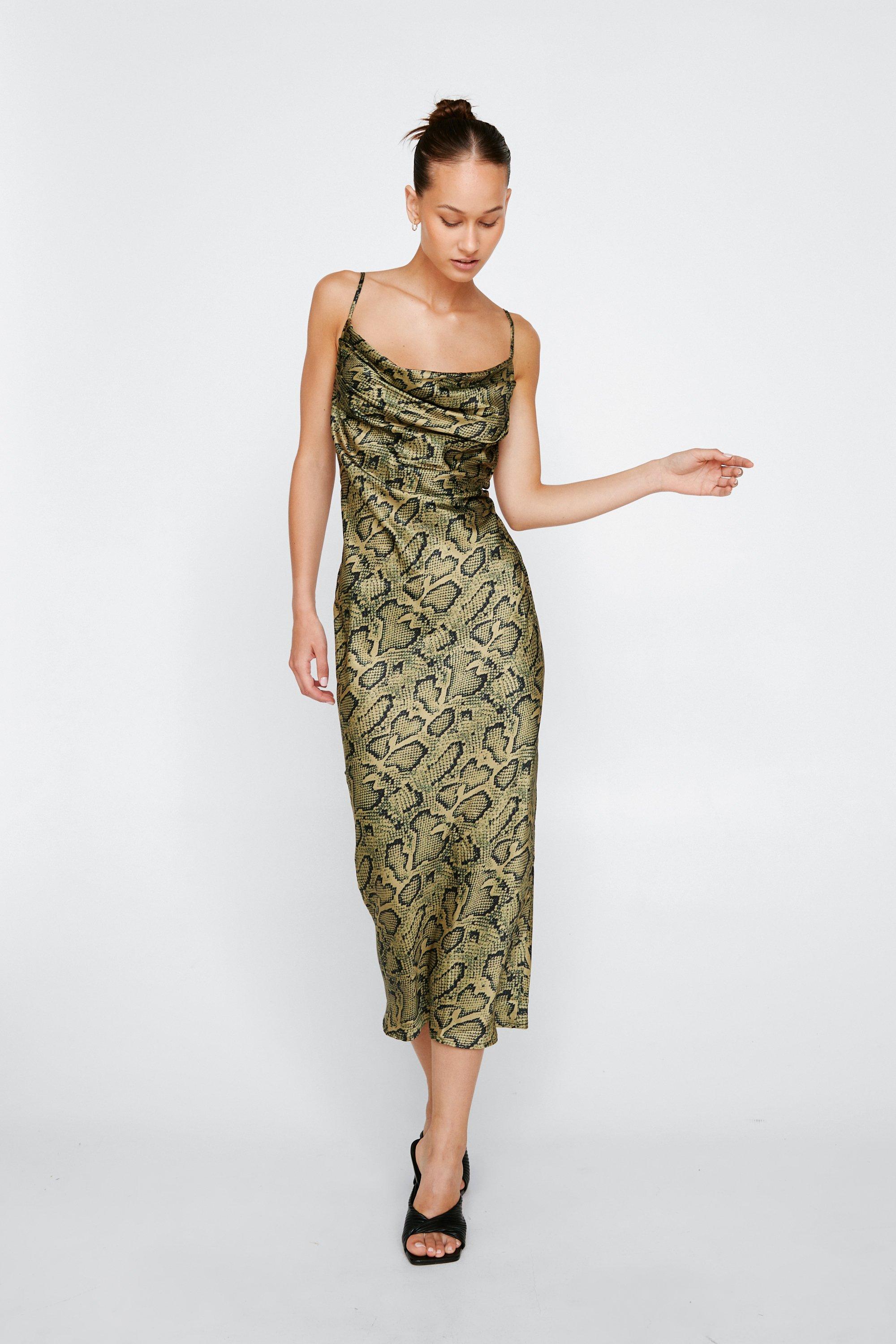 Snake Print Cami Midi Slip Dress