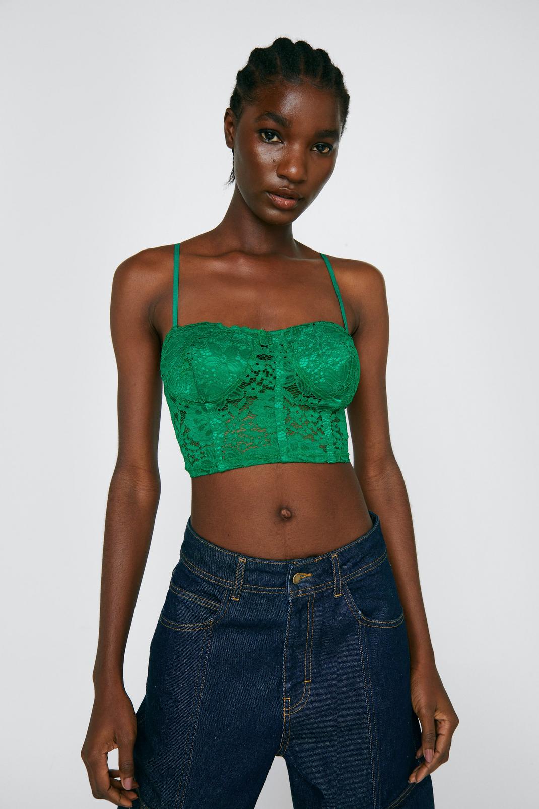 Bright green Lace Trim Corset Top image number 1