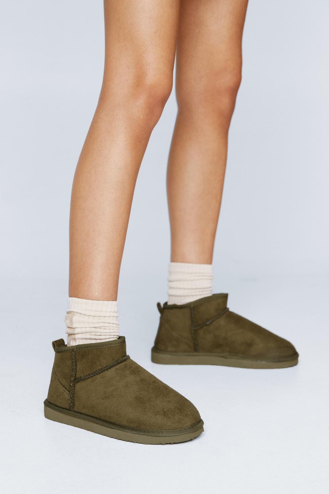 Olive Faux Suede Ankle Slipper Boots image number 1