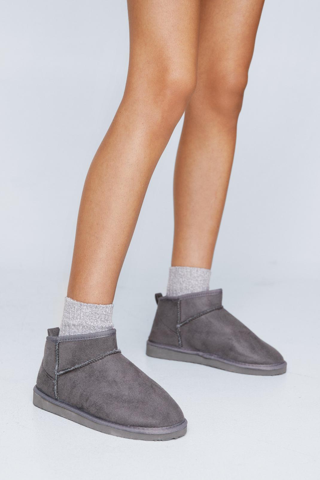 Grey Faux Suede Ankle Slipper Boot image number 1