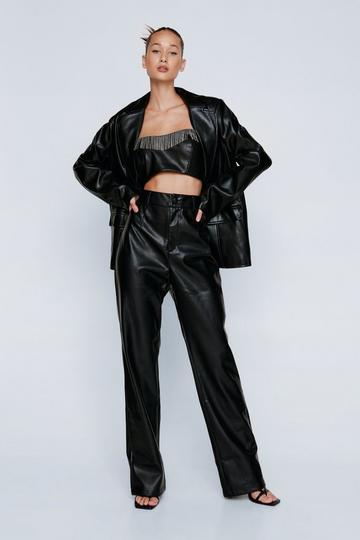 Bershka Petite Faux Leather leggings in Black