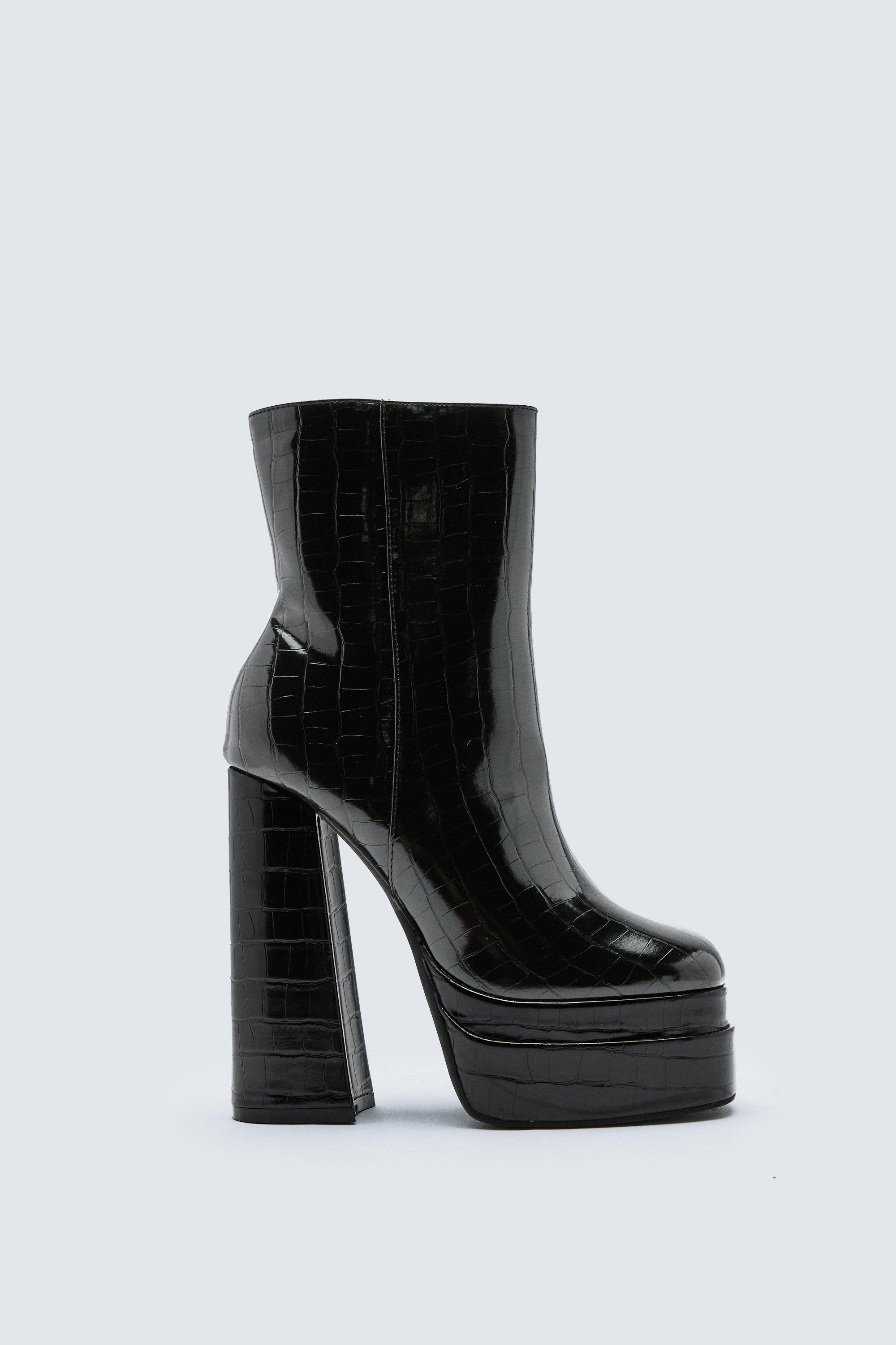 Black faux best sale croc ankle boots