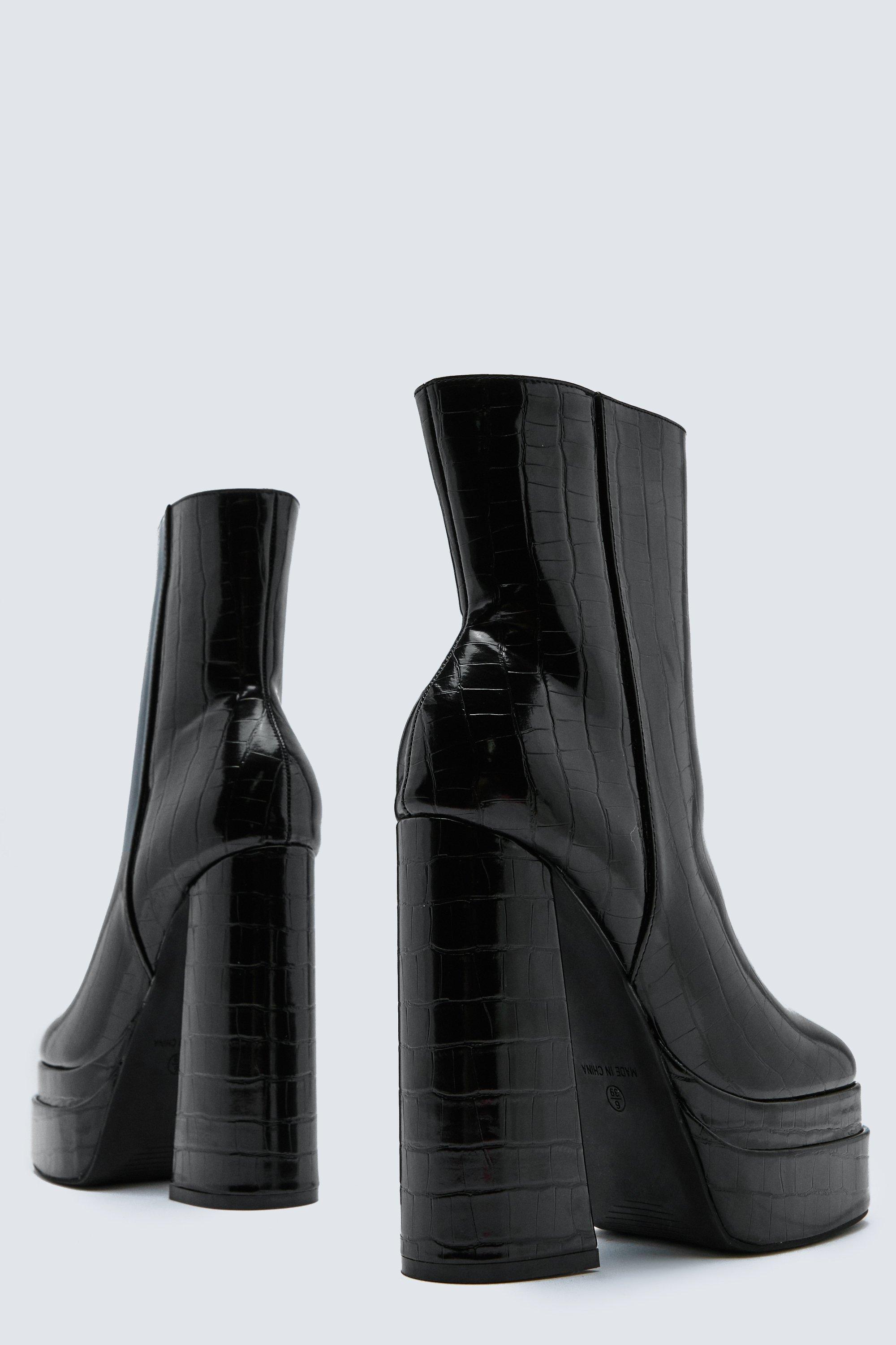 Jamie Croc Platform Boots Black