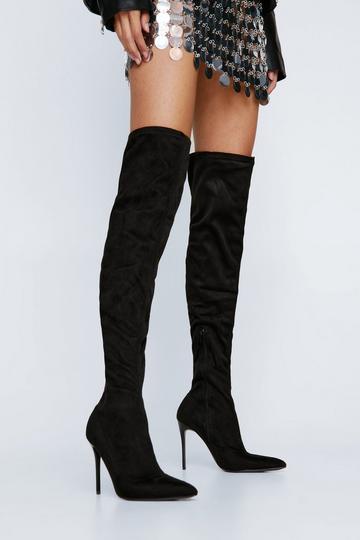 Black Stretch Stiletto Thigh High Boots