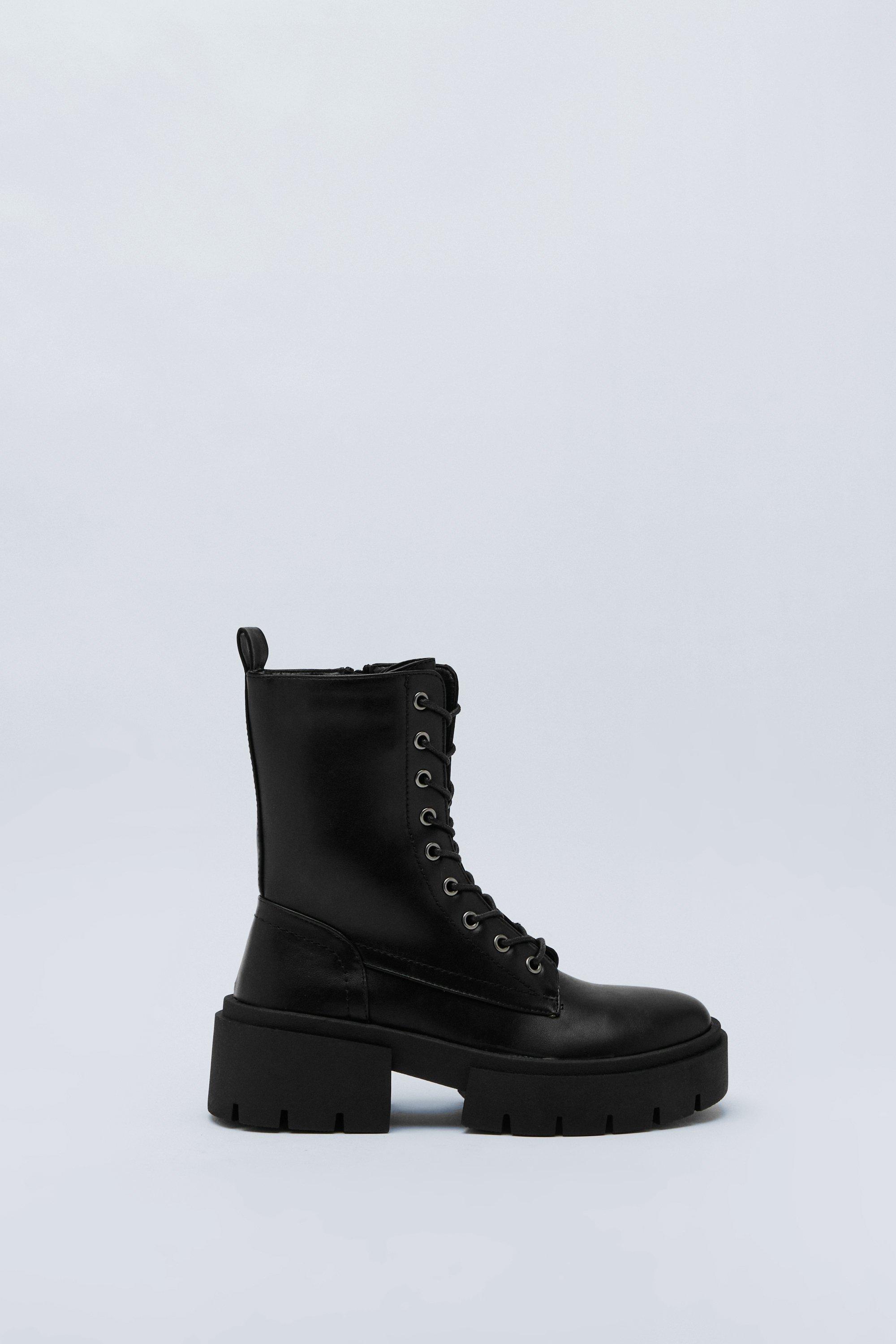 Faux Leather Chunky Combat Boots