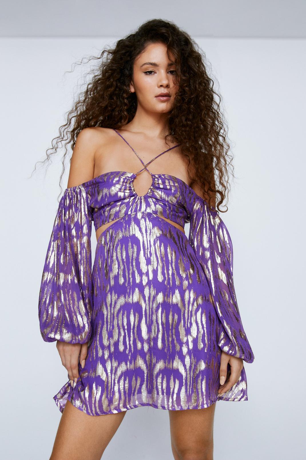 Purple Zebra Jacquard Metallic Mini Dress image number 1