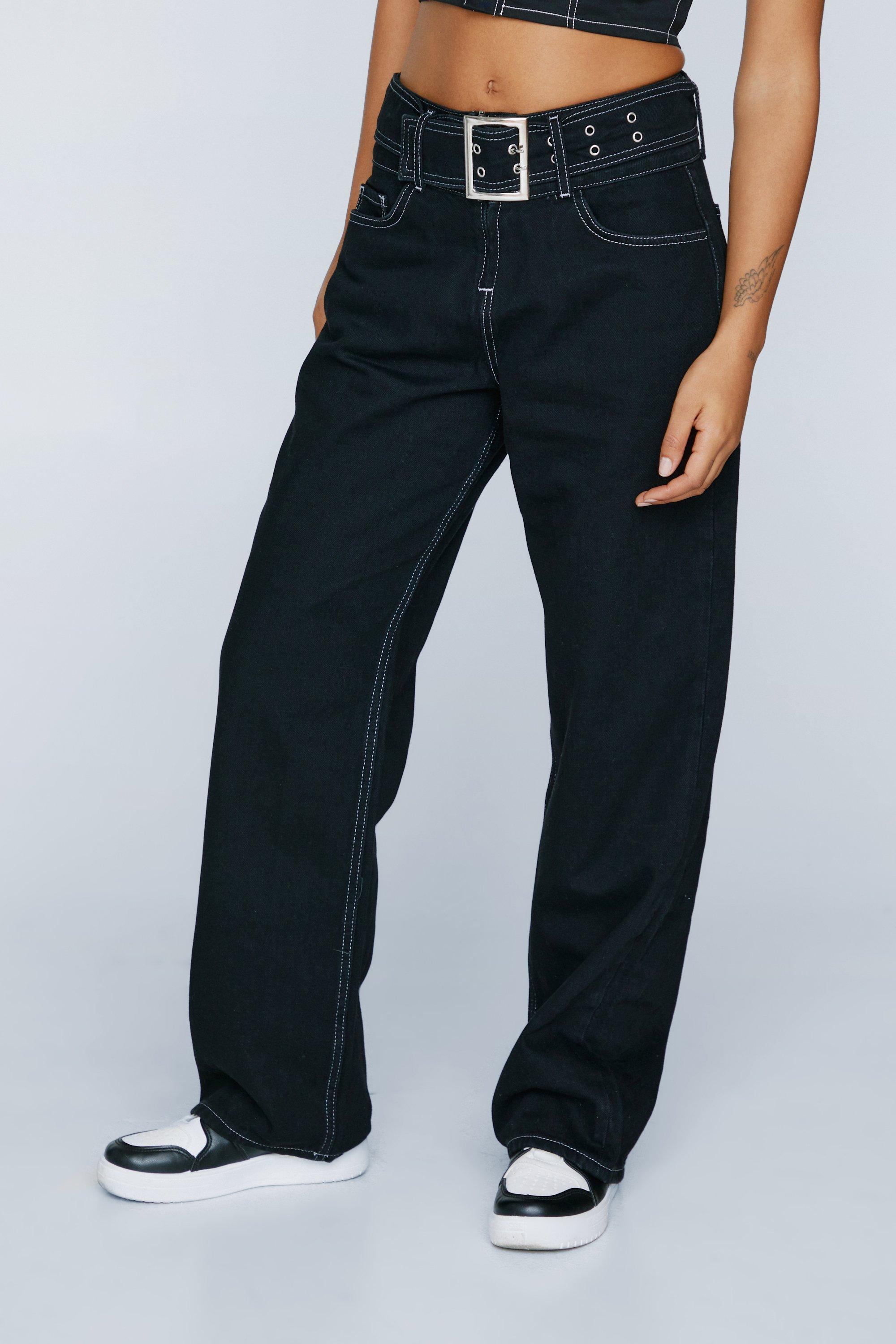 Denim Belted Wide Leg Trousers